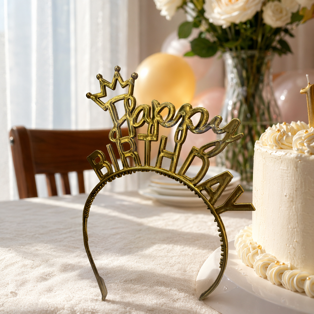 The golden "Happy Birthday" decorative set includes a crown letter glitter background board with a rainbow gradient of "HAPPY" details Picture