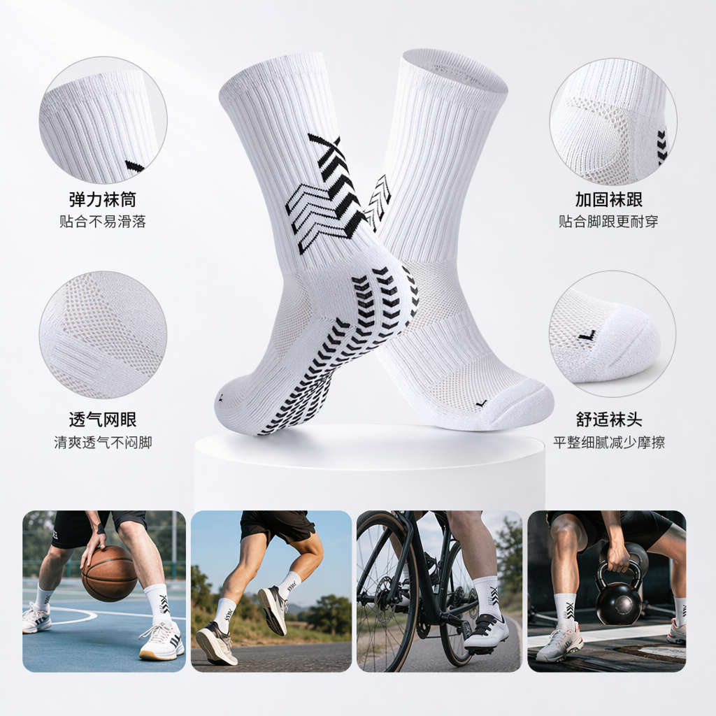 White sports socks, breathable and sweat-absorbent, made of pure cotton, knitted for both men and women