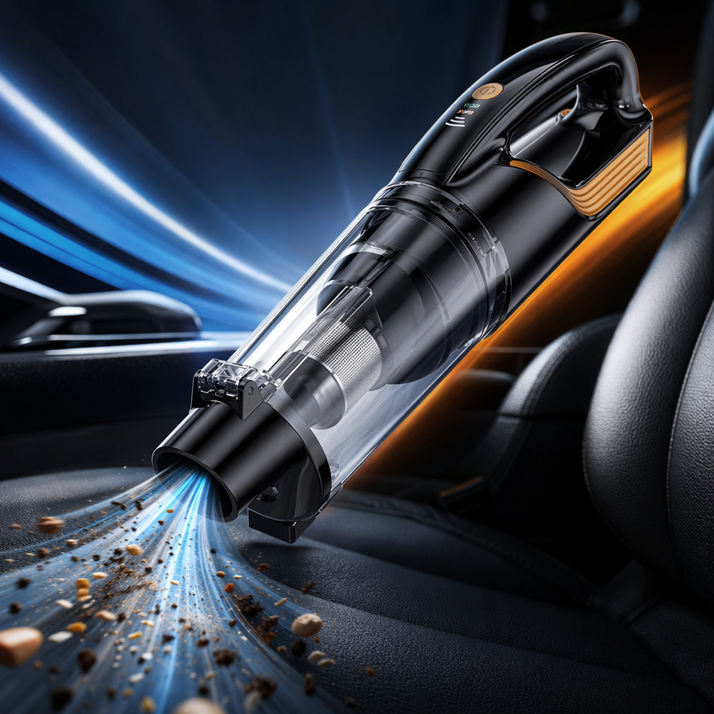 Black handheld vacuum cleaner for household use, with strong suction power, lightweight and wireless charging Specification image