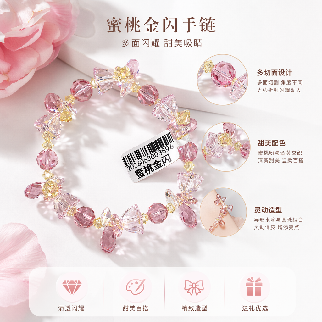 粉色水晶手链天然石轻奢简约百搭女士饰品