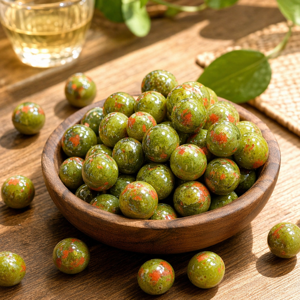Green with red spots, natural stone beads, DIY accessories, woven beads, material beads, loose beads details Picture