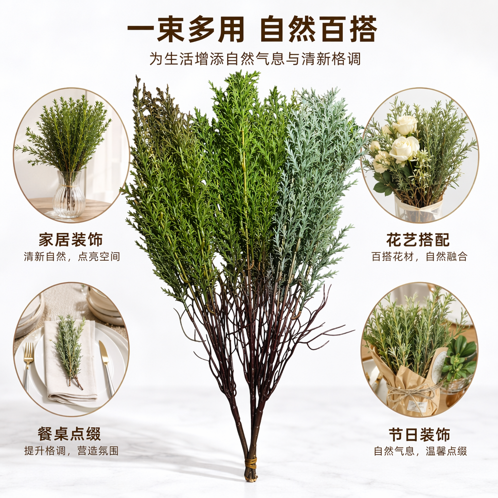 绿色灰绿色仿真针叶植物束 室内装饰假绿植盆栽家居摆件