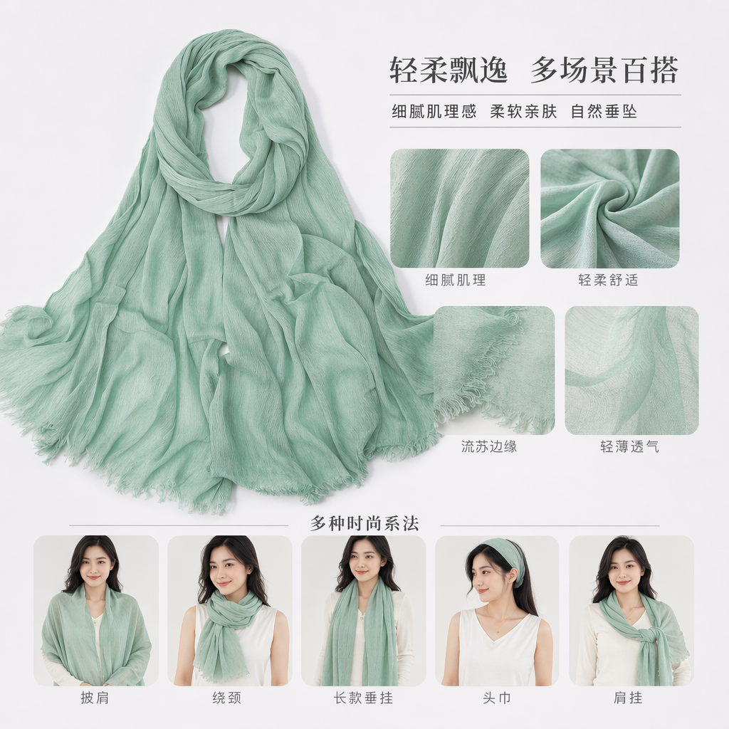 浅绿色纯棉围巾秋冬保暖百搭女士围巾