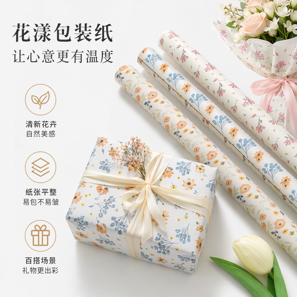花卉图案礼品包装纸及已包装礼盒 精美印花通用送礼装饰用