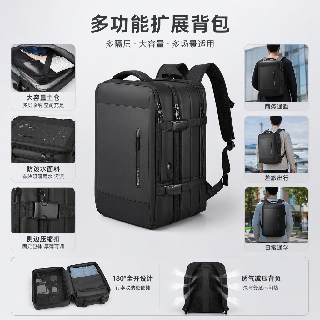 黑色双肩包尼龙防水耐磨通勤上学简约百搭 backpack