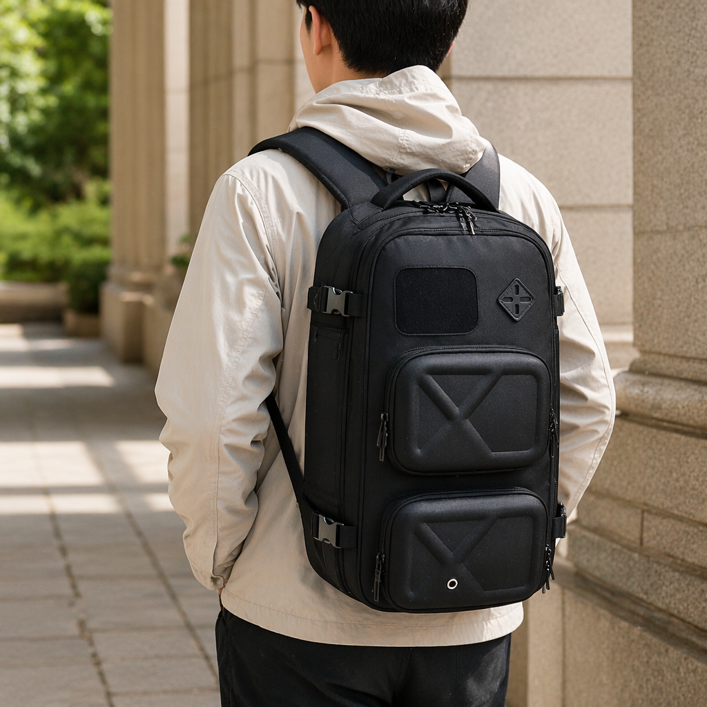 This black, simple business and casual backpack is lightweight, wear-resistant and has a large capacity for commuting and student use details Picture