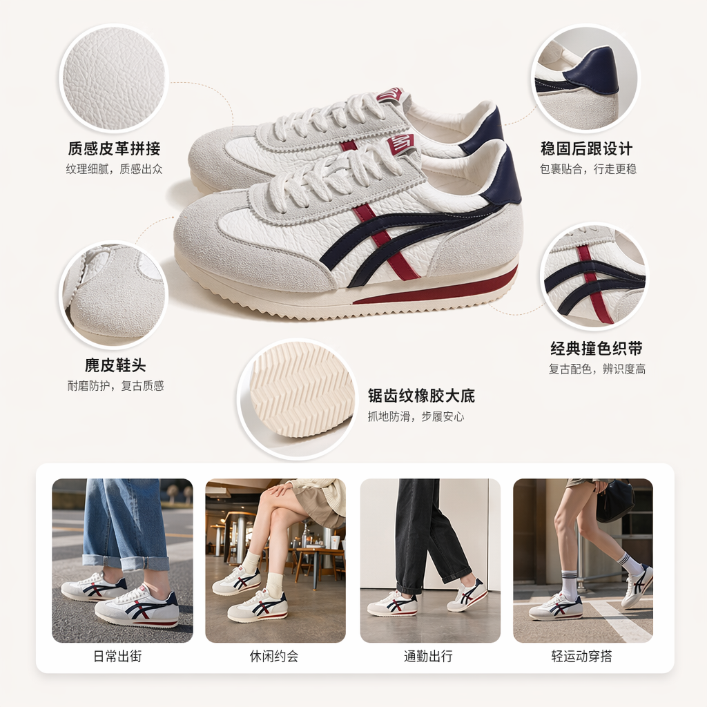白色运动鞋 透气网布缓震减压日常通勤鞋