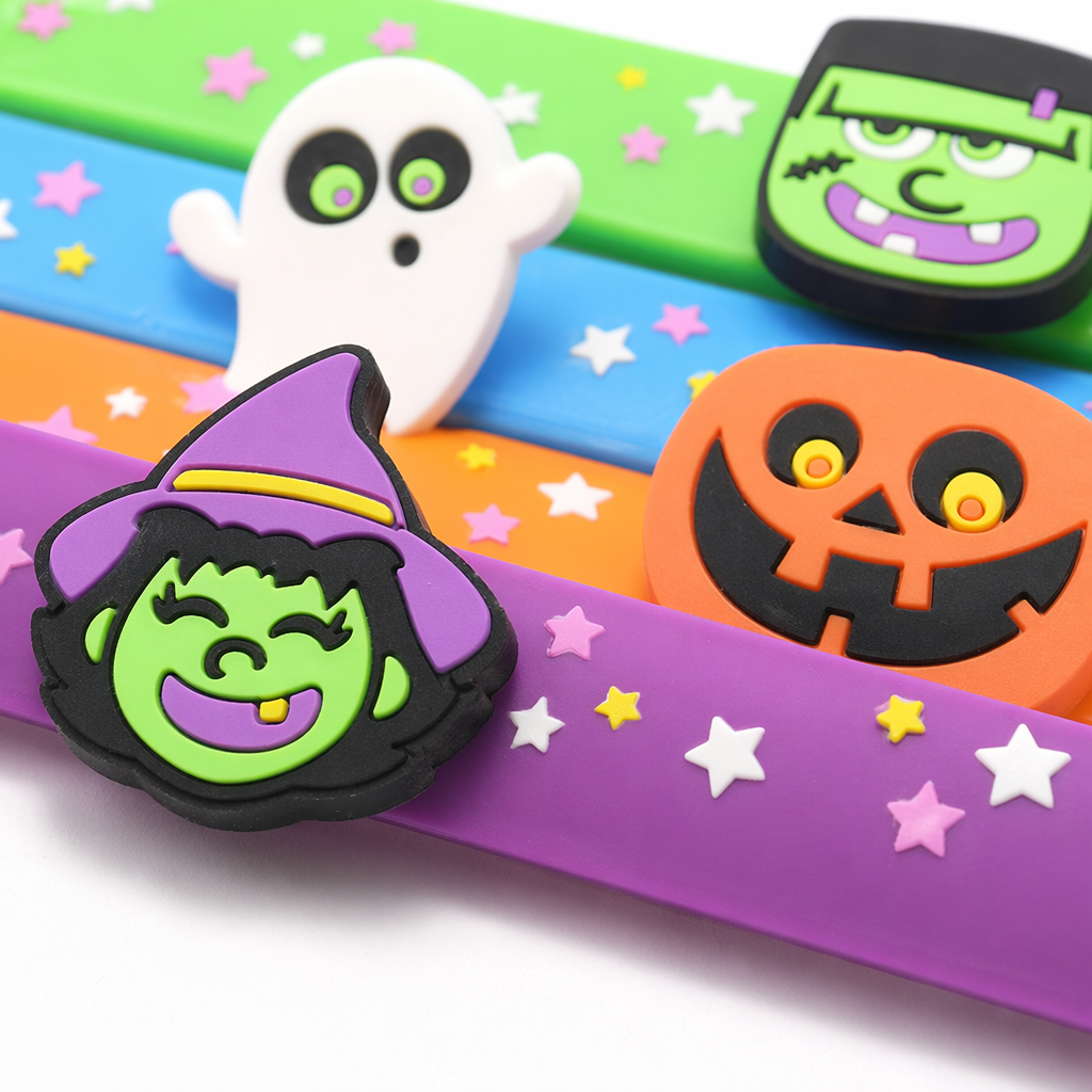 Colorful Halloween-themed silicone wristbands, silicone patting rings with cartoon ghost decorations, festival party accessories Application Scenario