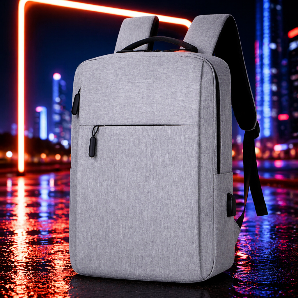 A simple and fashionable grey backpack with a large capacity for both men and women, suitable for commuting and travel Specification image