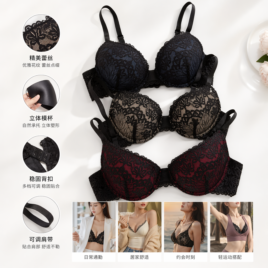 黑色蕾丝文胸女士性感修身款无痕内搭内衣