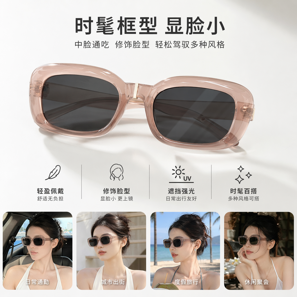 Pink transparent frame sunglasses for women's summer sun protection UV400 polarized sunglasses are fashionable and lightweight
