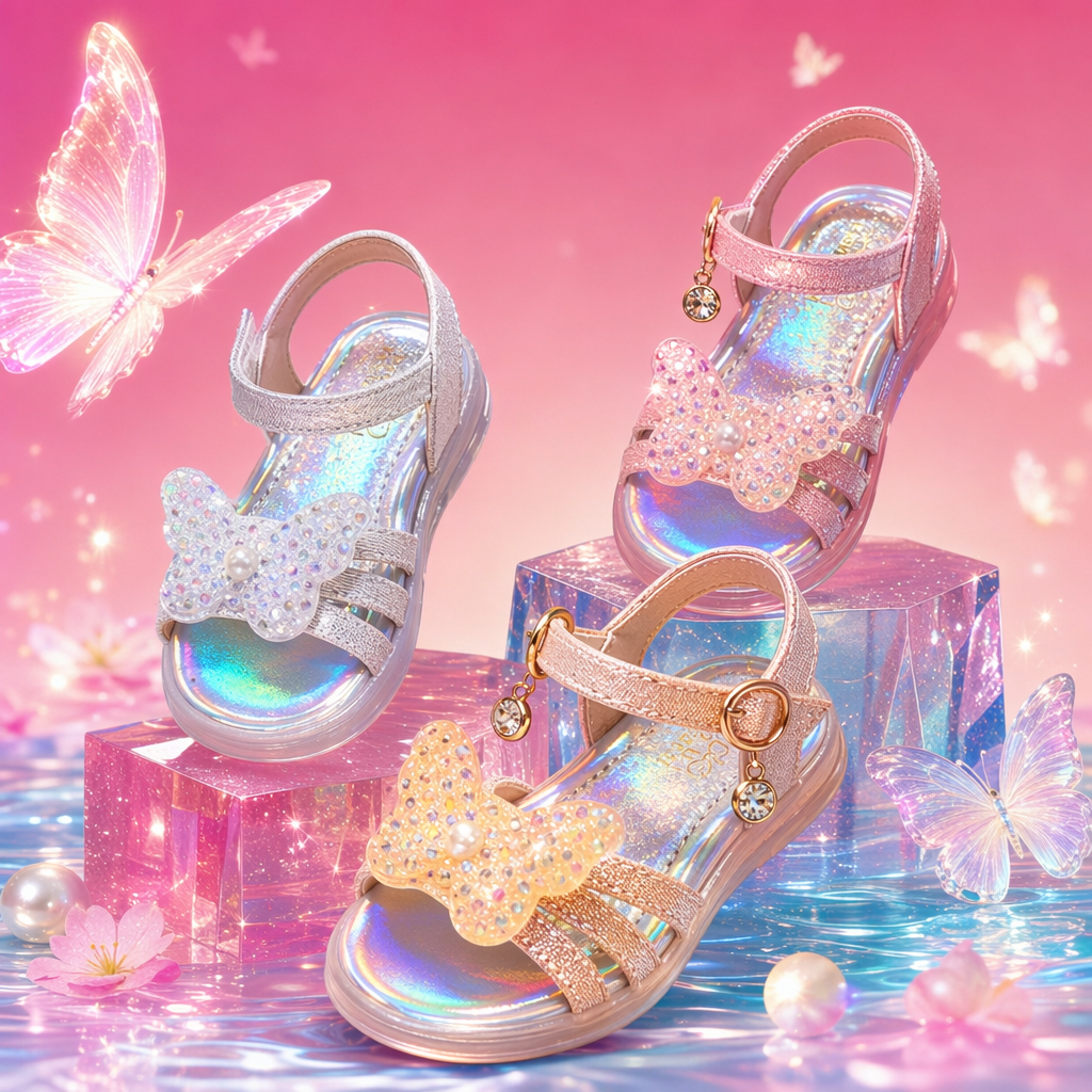 Colorful butterfly-decorated children's sandals for girls, summer style, breathable and anti-slip, one-step Specification image