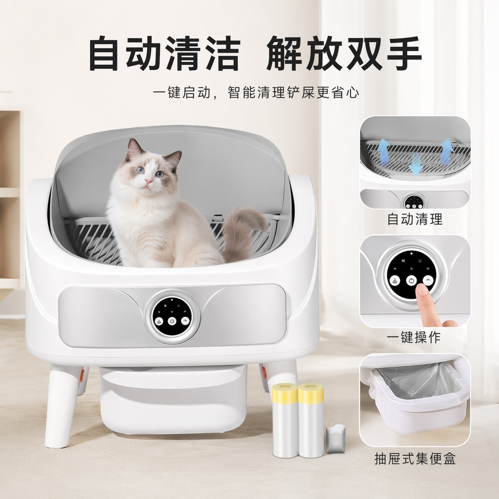 白色智能猫砂盆全自动除臭静音款