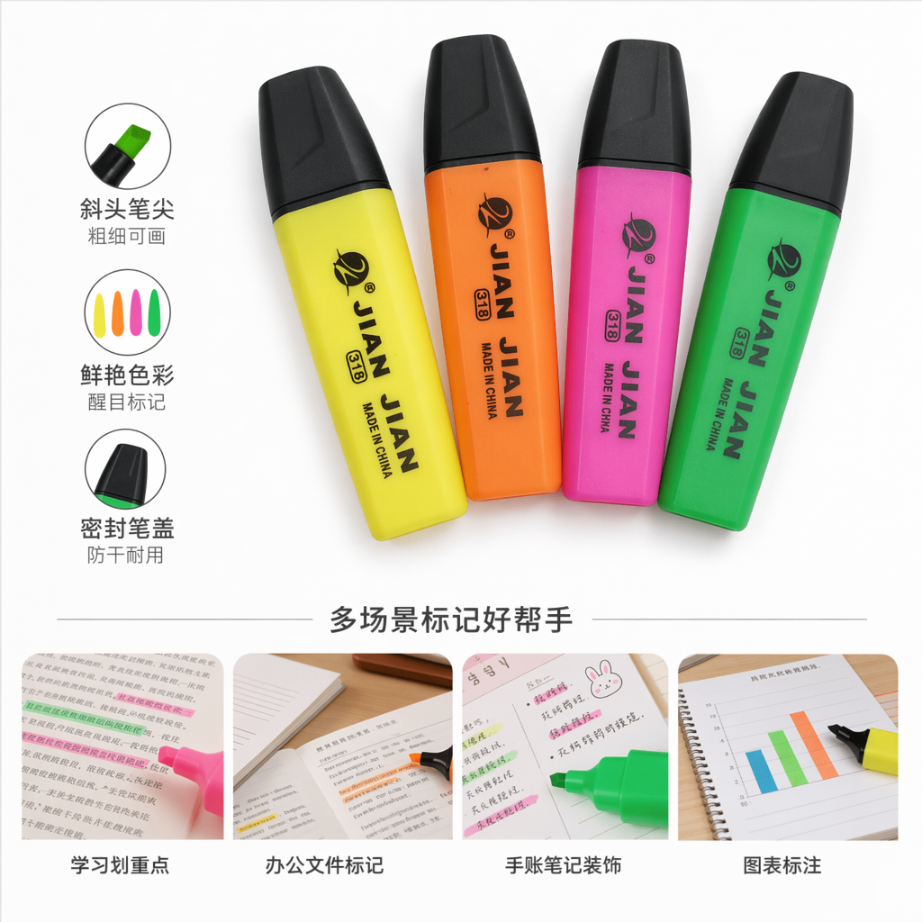 彩色荧光笔套装 12色高亮标记笔 学生用办公文具