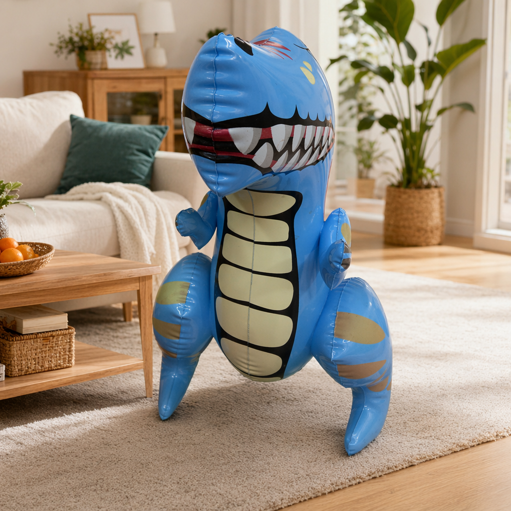 Blue cartoon dinosaur inflatable toy, children's educational soft rubber, can be sat on and played with, indoor decoration details Picture