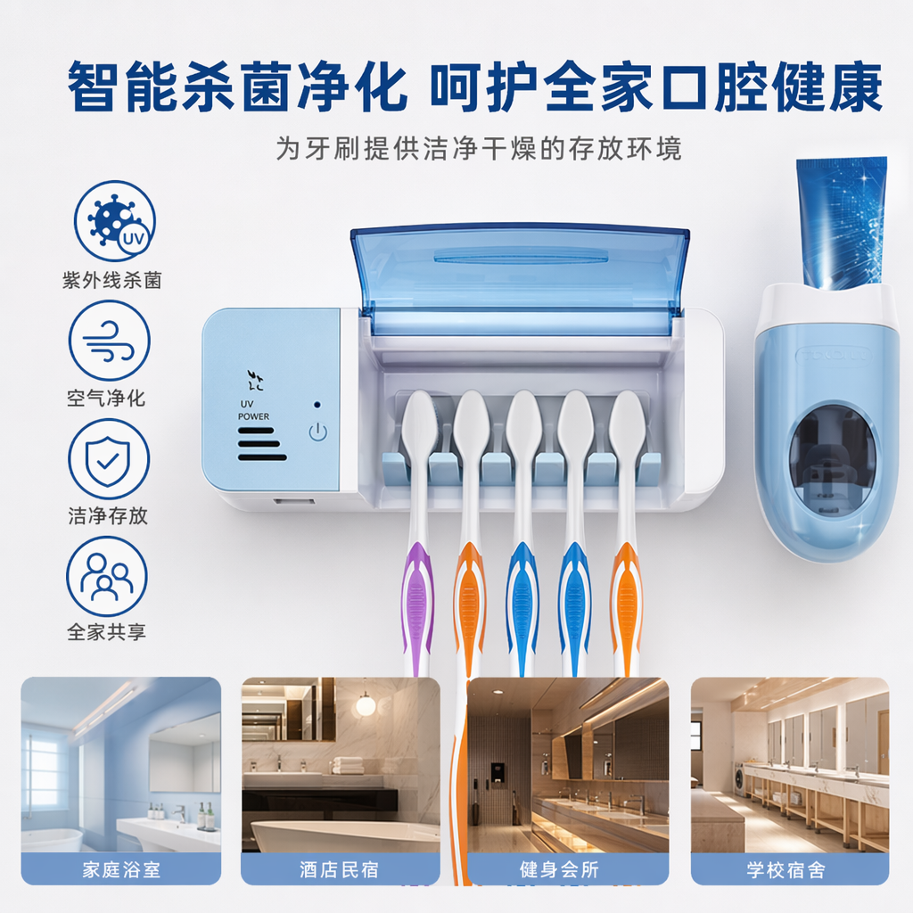 粉色包装盒牙刷消毒器紫外线杀菌家用便携式充电款