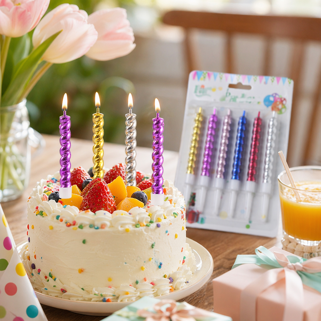 Colorful spiral-shaped party candles, festival and birthday decoration items, safe and slow-burning details Picture