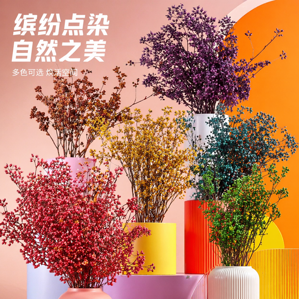六种颜色干花束手工扎染永生花装饰摆件细节图
