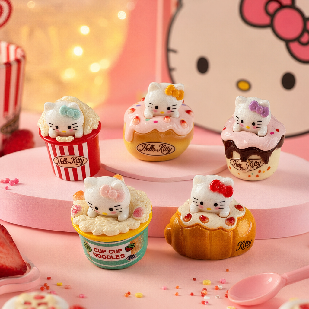 Five Hello Kitty-themed dessert-shaped ornaments for cute home decoration Specification image