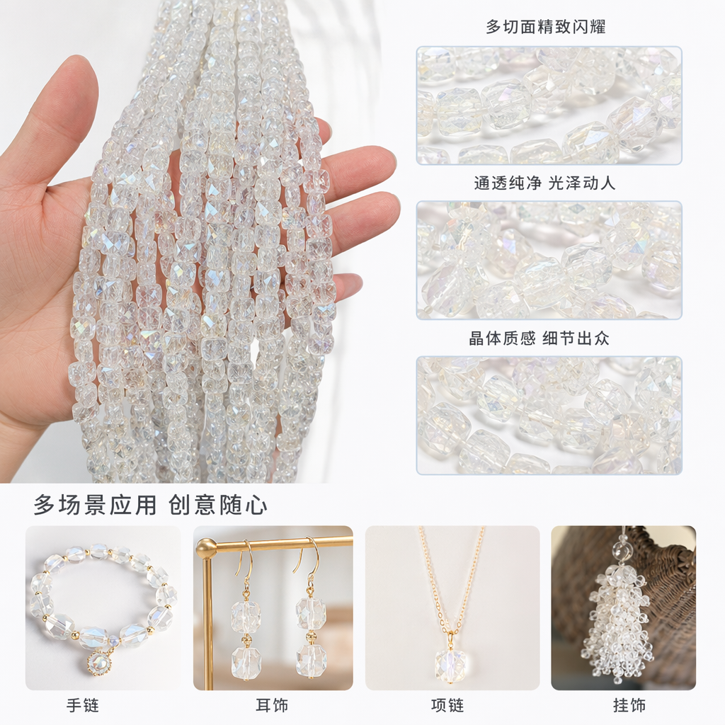 透明切割珠串 仿真水晶珠链 DIY手工串珠材料