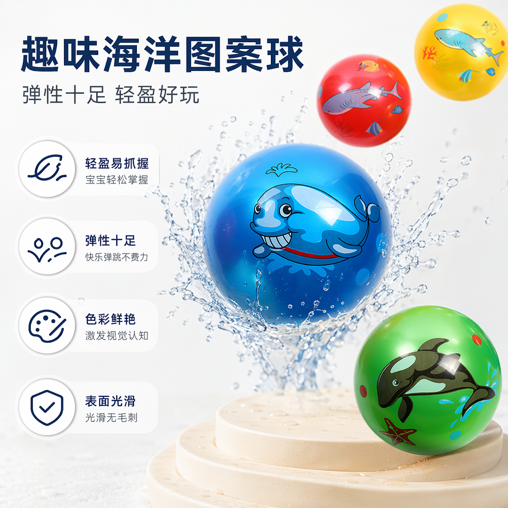 彩色海洋主题玩具球 儿童益智抓握弹力球