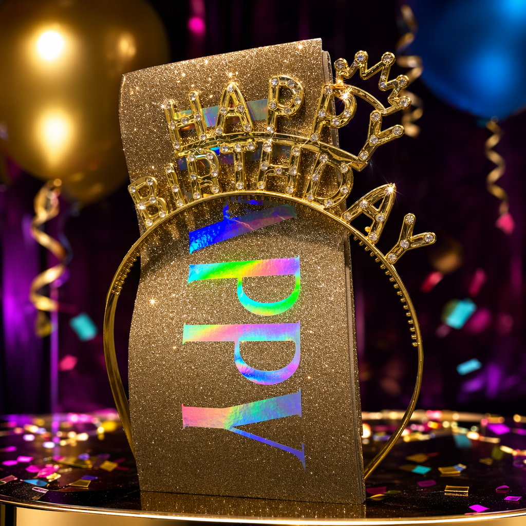 Golden sequined HAPPY headband decoration, fashionable hair accessory, suitable for both girls and adults Specification image