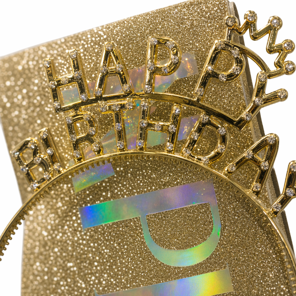 Golden sequined HAPPY headband decoration, fashionable hair accessory, suitable for both girls and adults Application Scenario