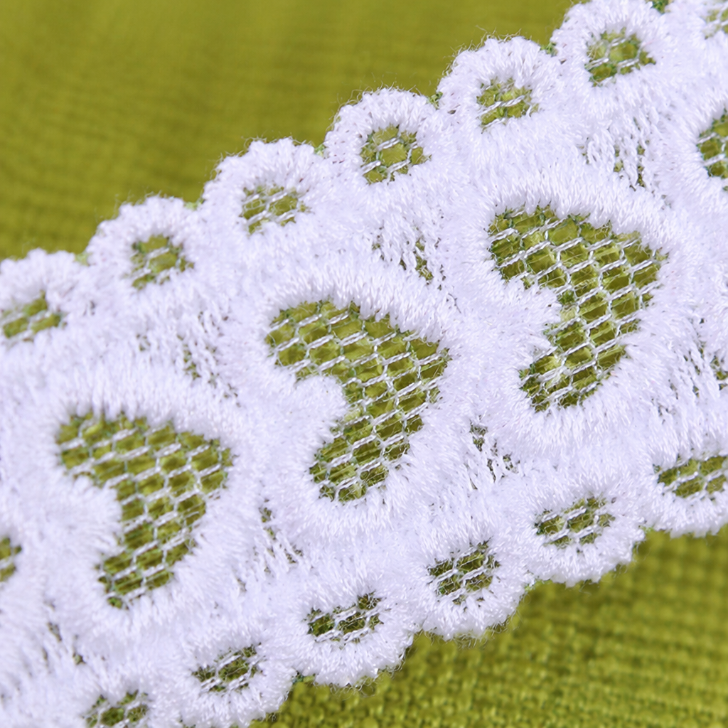 White lace trim and green heart-shaped hollowed-out decorative fabric Application Scenario