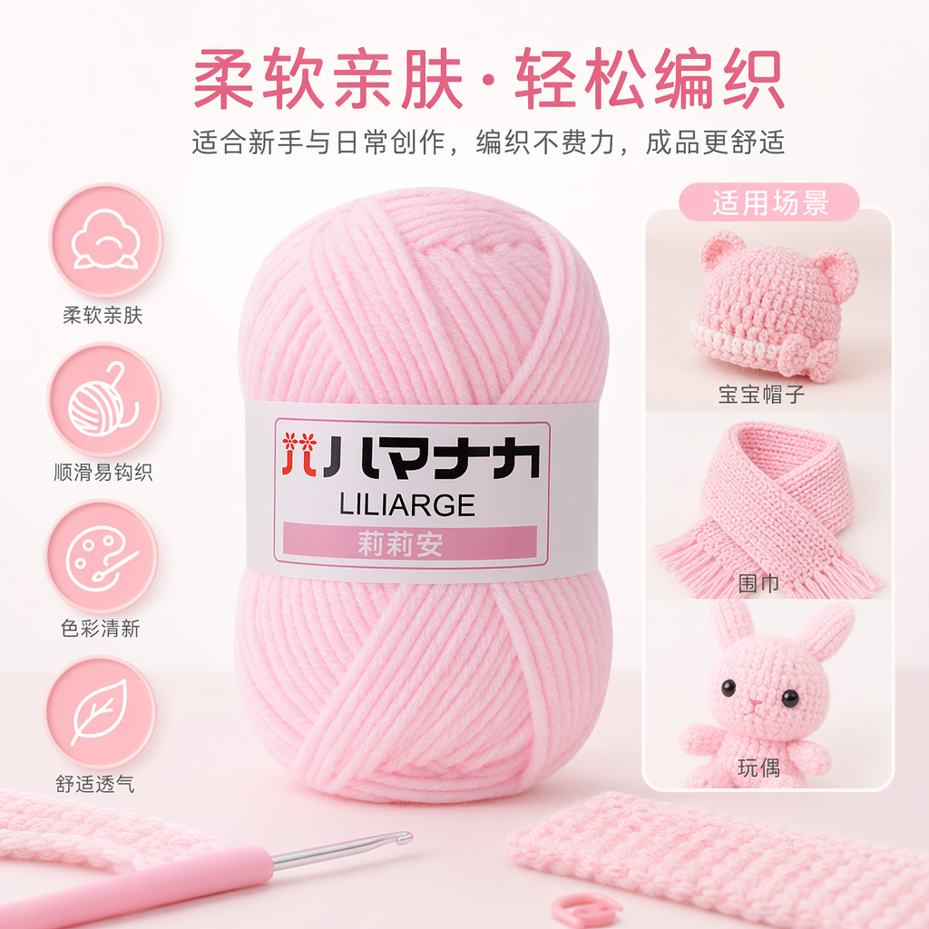 粉色毛线团手工编织毛线球DIY毛线材料包