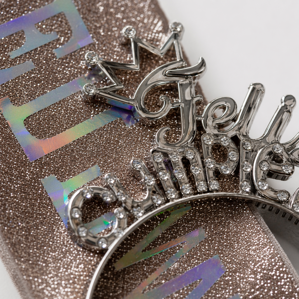 Golden sequined sashes with crown decorations, festival party, wedding celebration props Application Scenario