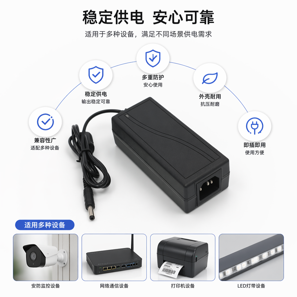 黑色电源适配器 笔记本专用 铝合金外壳 12V3A 稳压防过热