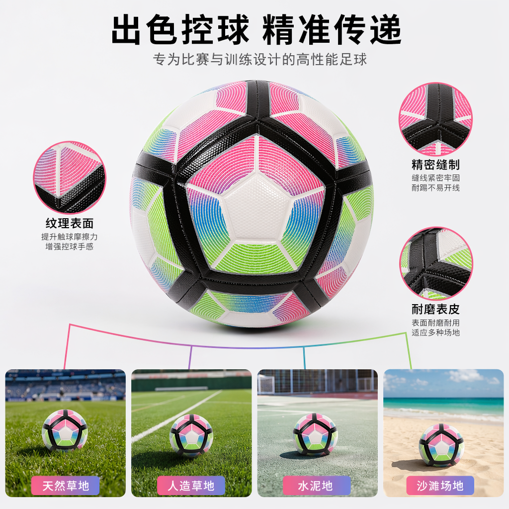 彩色足球儿童训练用皮质耐磨足球5号标准尺寸