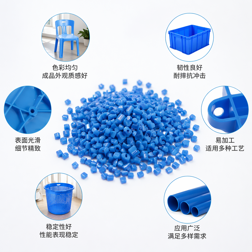 Blue plastic granules, food-grade PE polyethylene raw material, are specially designed for injection molding and blown film