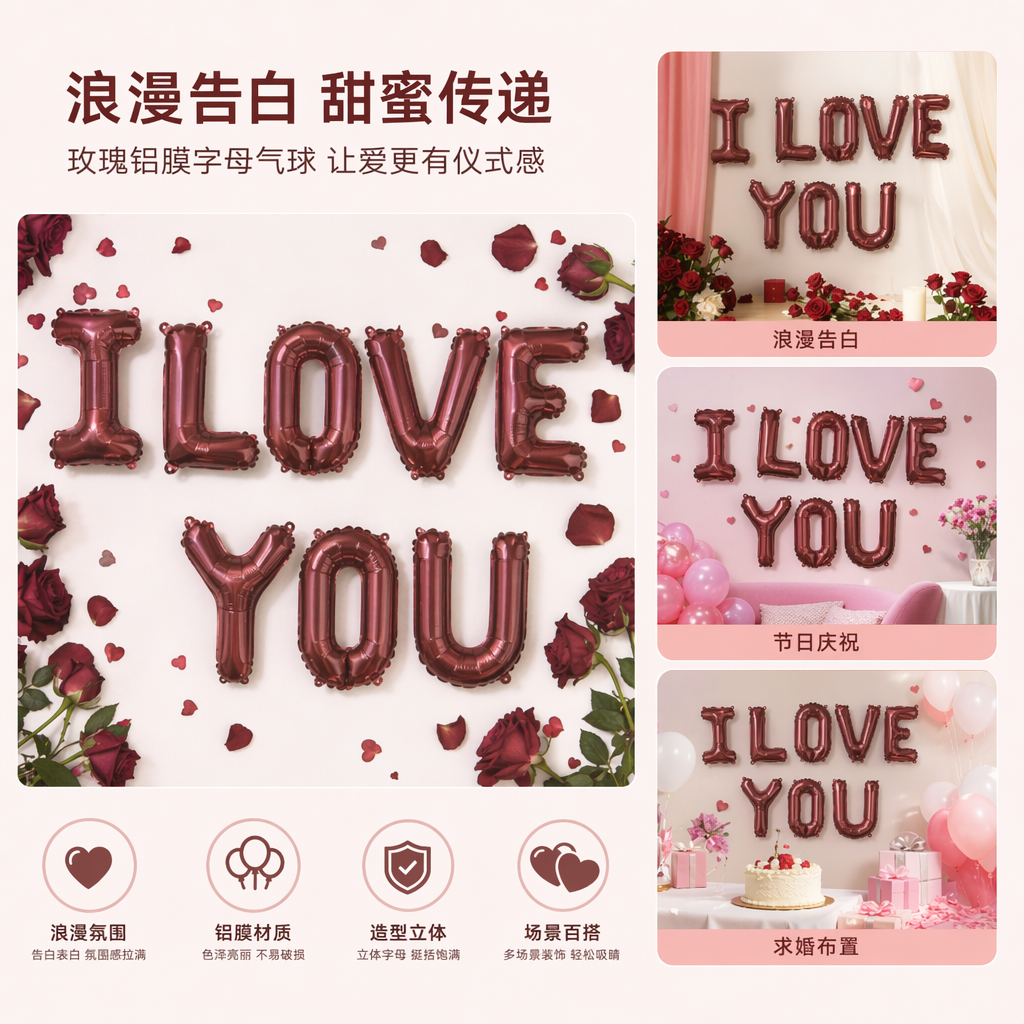 红色字母气球LOVE YOU 12英寸婚礼生日派对装饰
