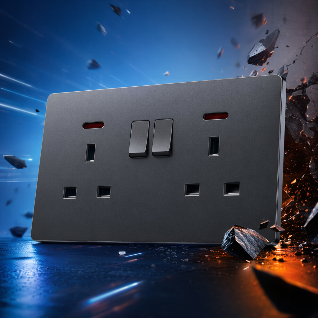 T5 grey dual 13A wall socket, suitable for both home and office use, exclusively for export Specification image