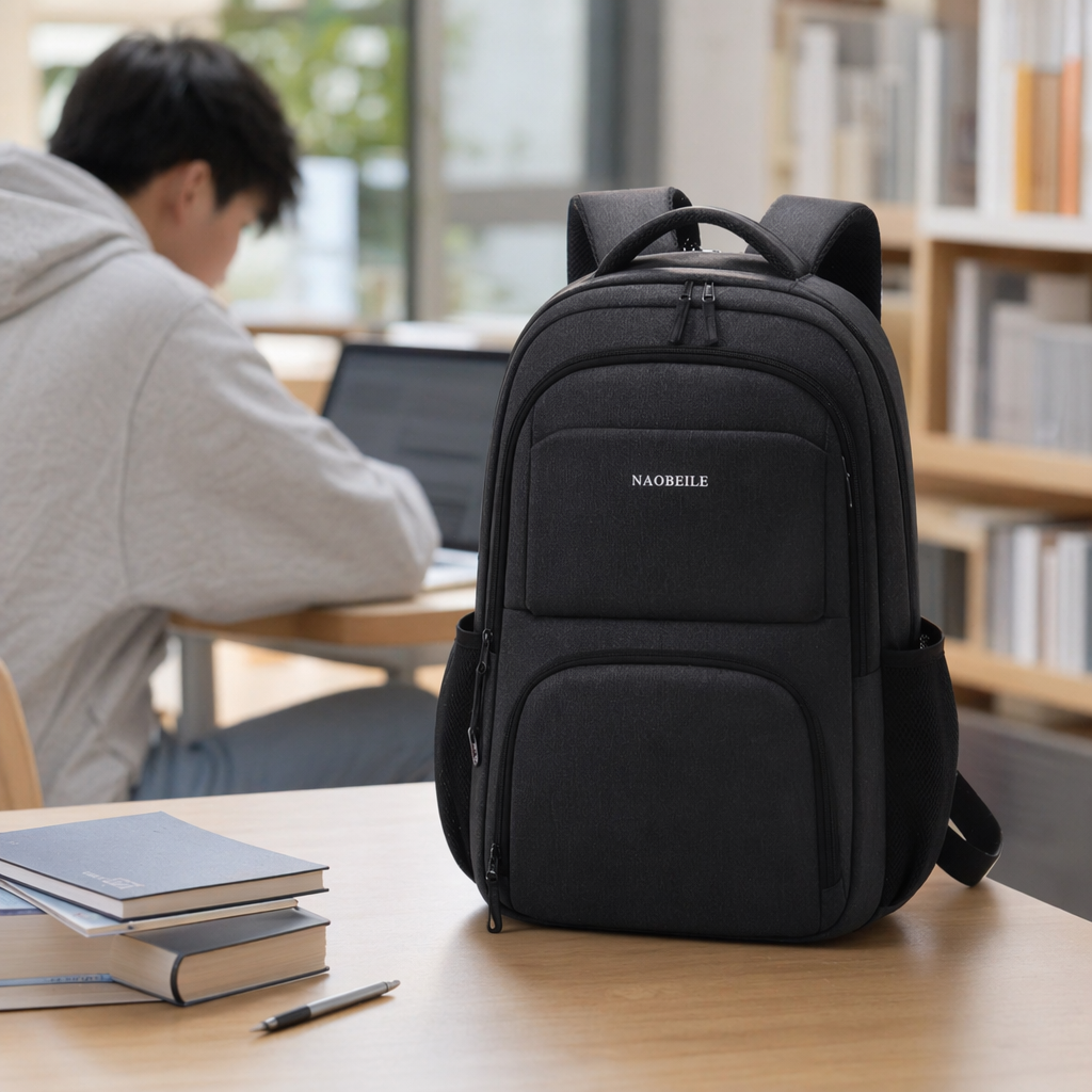 A simple and fashionable grey backpack, a lightweight and large-capacity student commuting travel bag details Picture