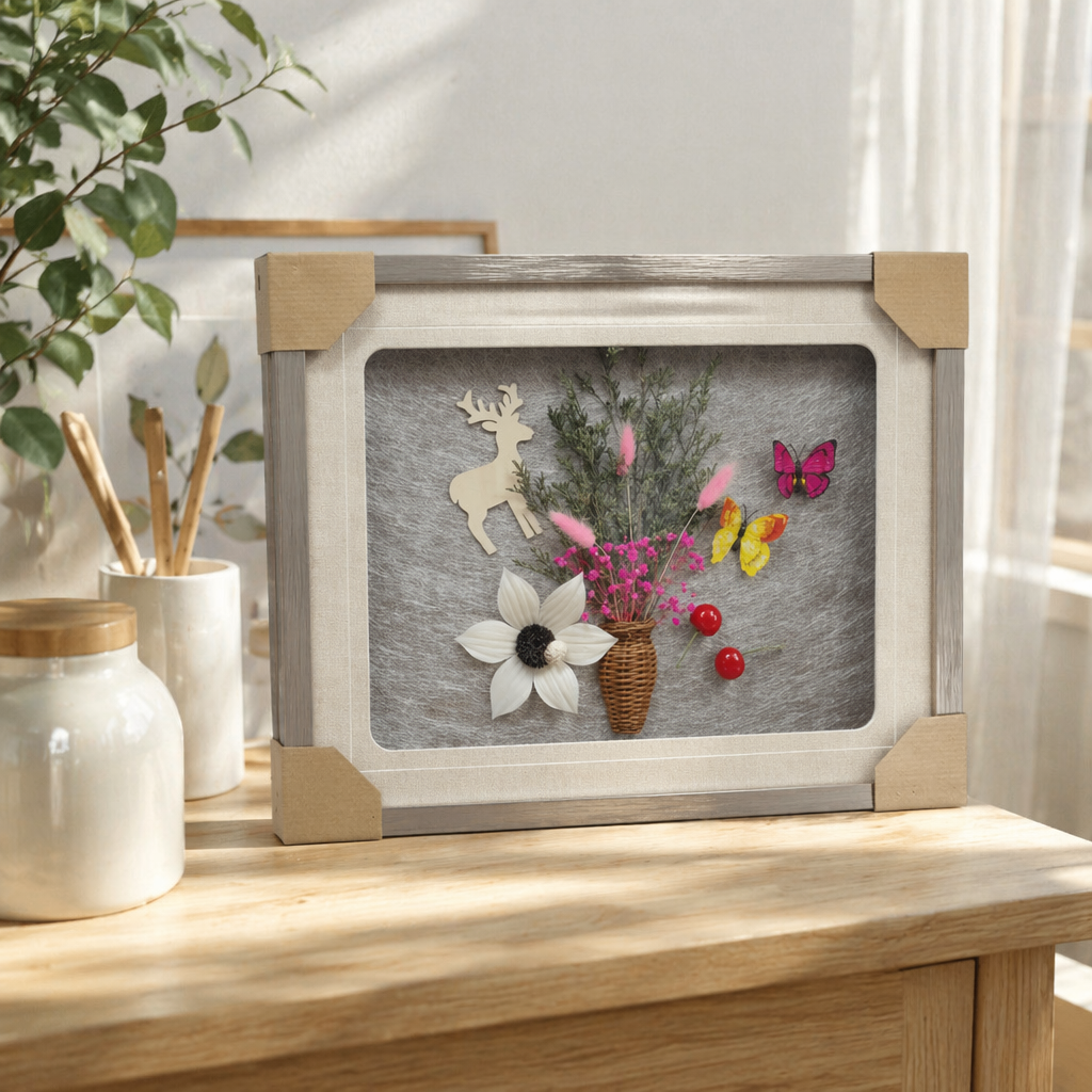 彩色蝴蝶与干花装饰画产品图