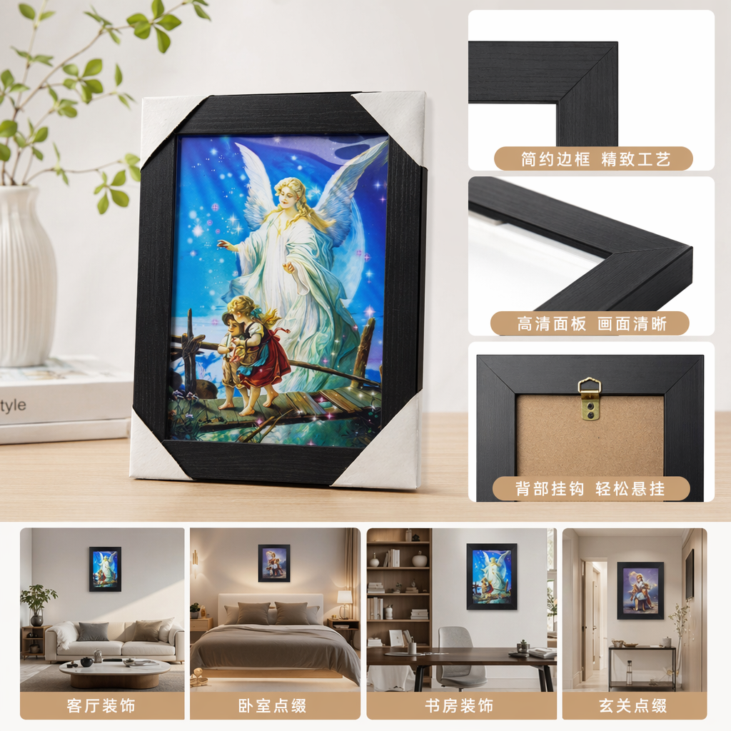 蓝色背景天使画作装饰画 欧式古典壁画客厅卧室挂画