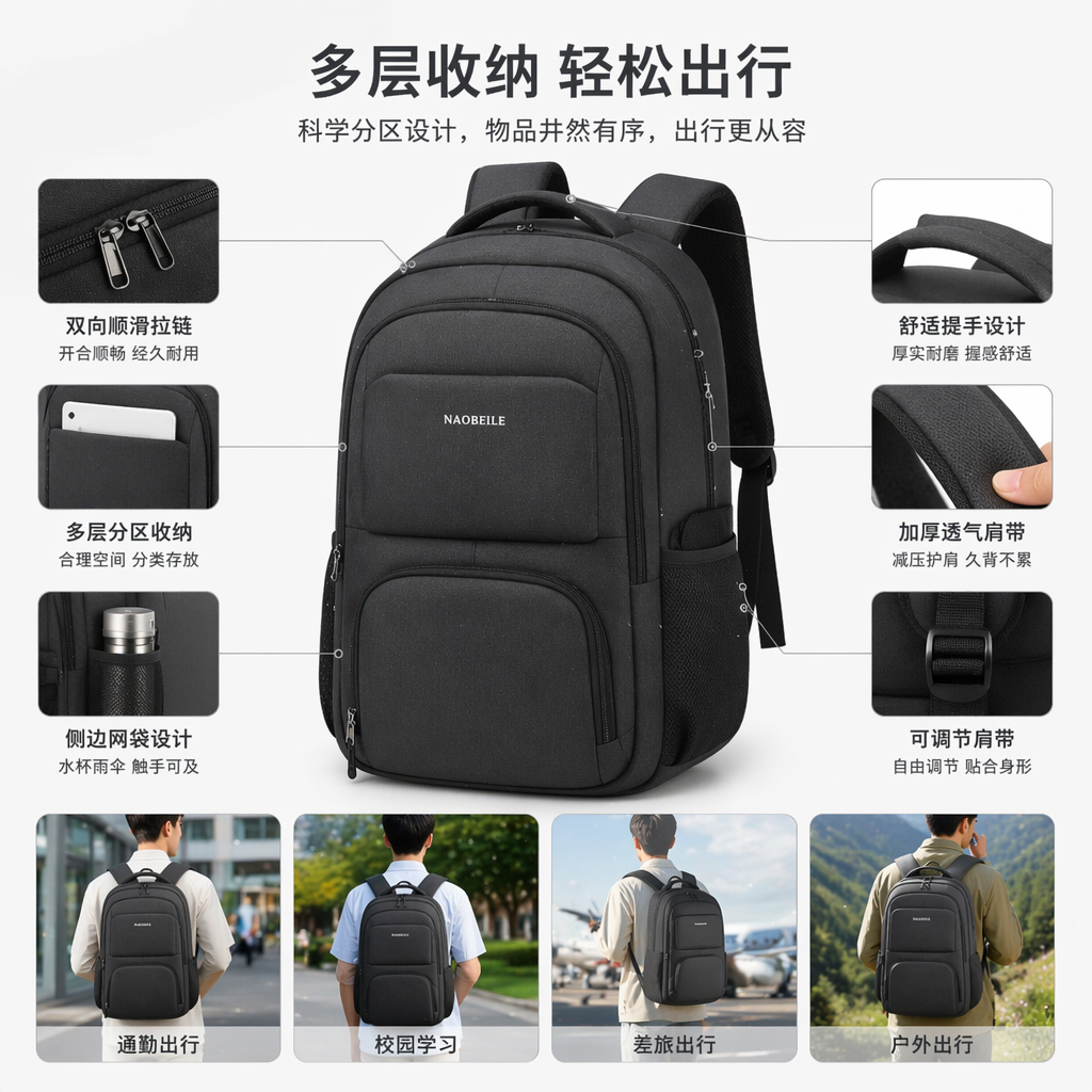 灰色简约时尚休闲双肩背包男女同款