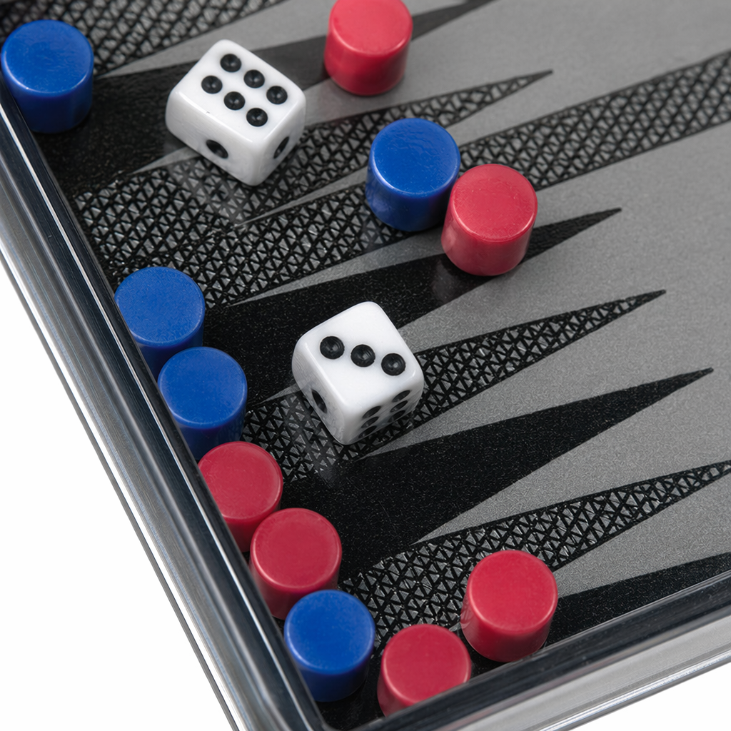 The transparent box-packed board game contains red and blue chess pieces and dice Application Scenario