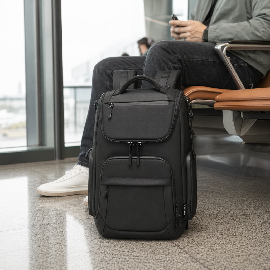 Black backpack, nylon waterproof, simple commuting business style, suitable for both men and women details Picture
