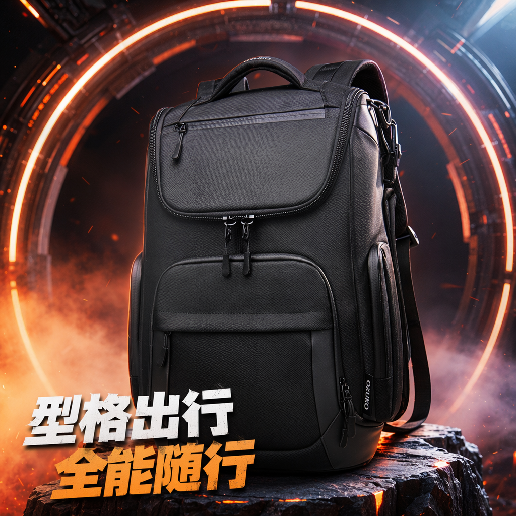 Black backpack, nylon waterproof, simple commuting business style, suitable for both men and women Specification image