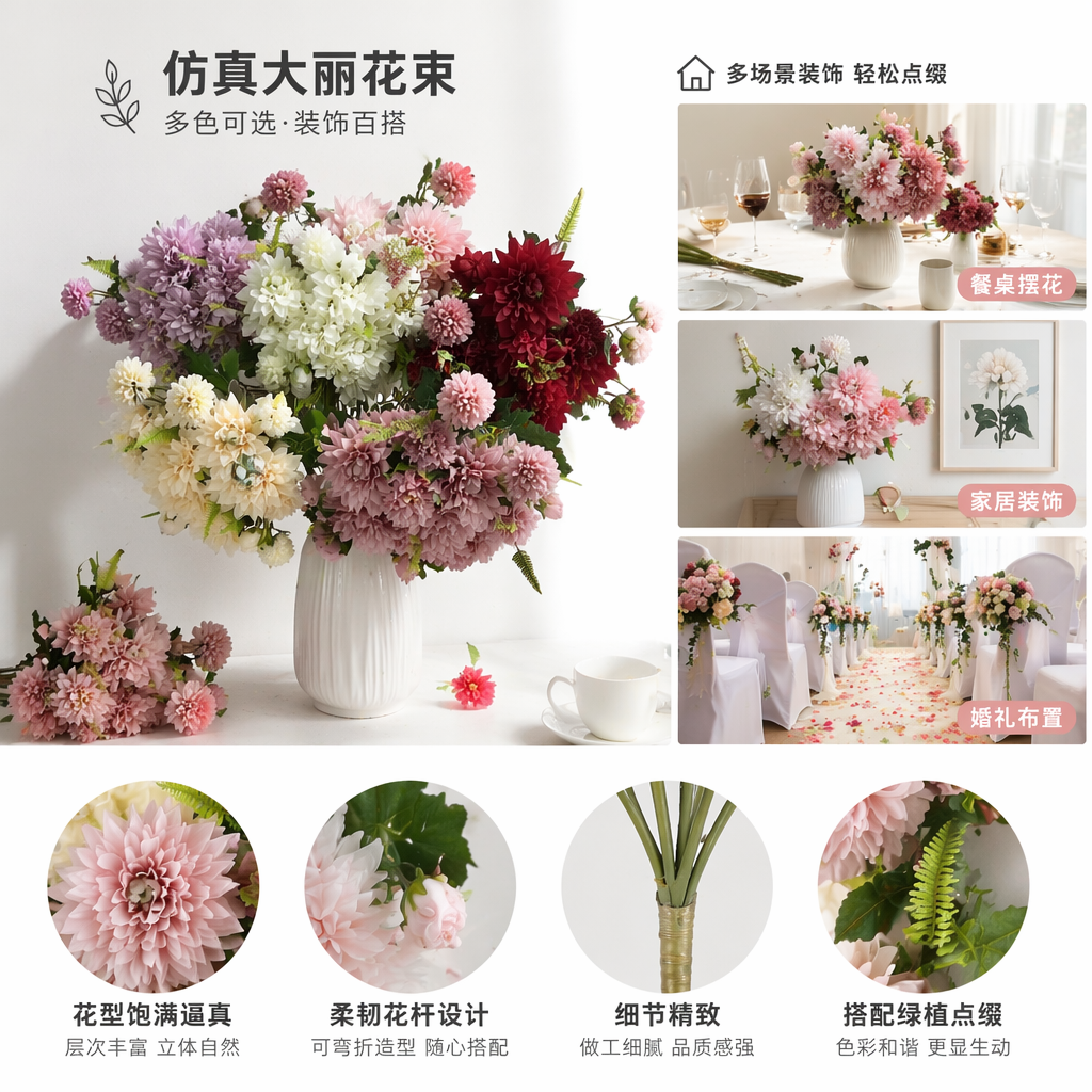 多色仿真菊花束家居装饰客厅卧室花艺摆件