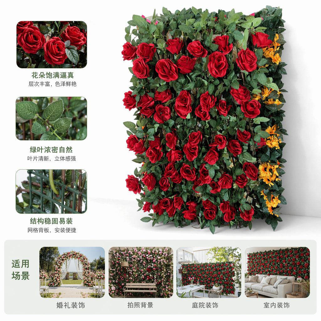 红色玫瑰花墙装饰布艺背景墙婚礼派对拍照道具