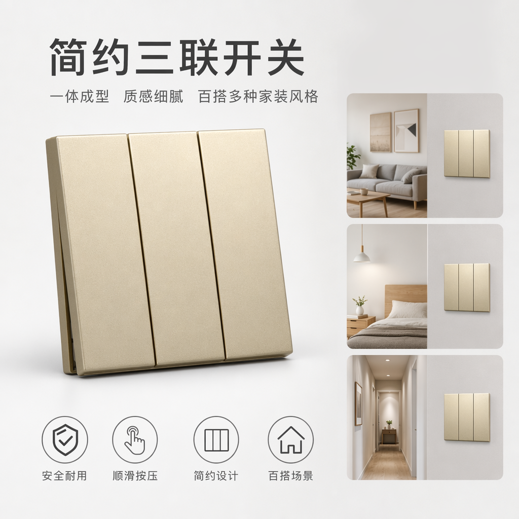 T6 grey and gold three-way switch panel universal wall switch three-way single control/three-way double control dedicated export