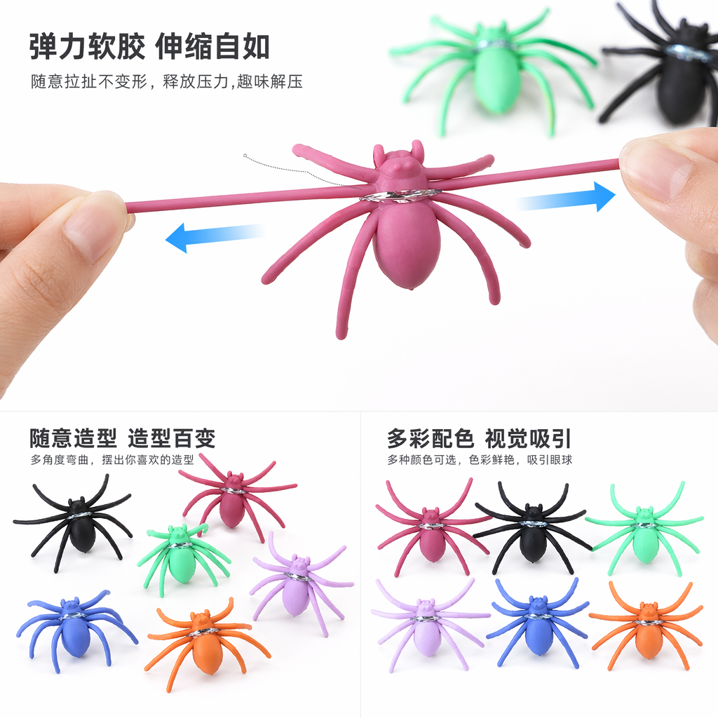 彩色塑料蜘蛛装饰品万圣节家居摆件创意趣味小物件