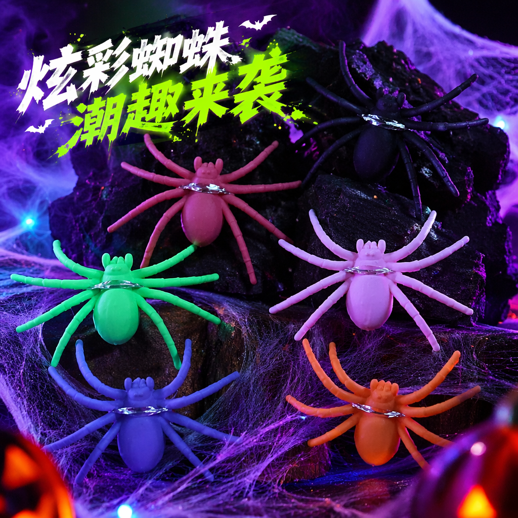 Colorful plastic spider decorations, Halloween home furnishings, creative and fun small items Specification image