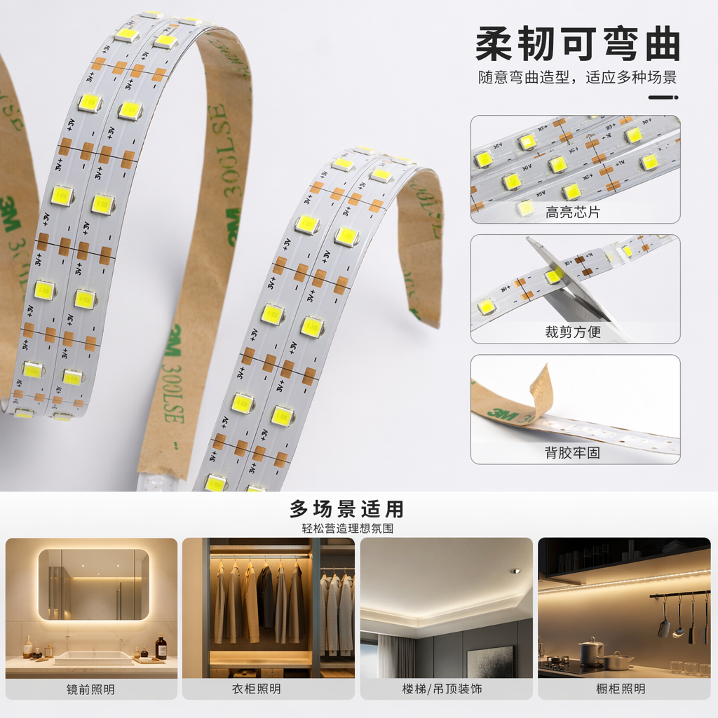 黄色LED灯带 2835贴片柔性防水可剪裁30米卷装图