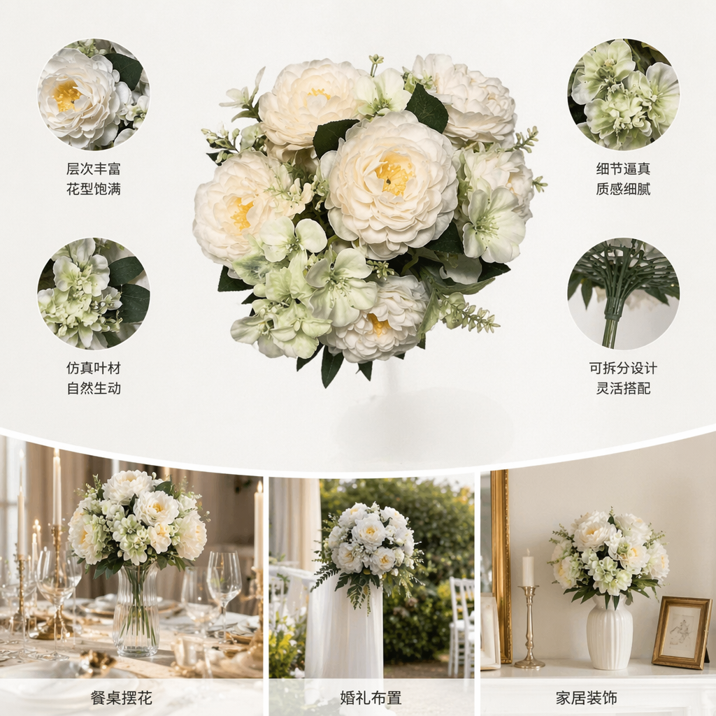 白色与彩色人造花束仿真鲜花装饰客厅卧室摆件