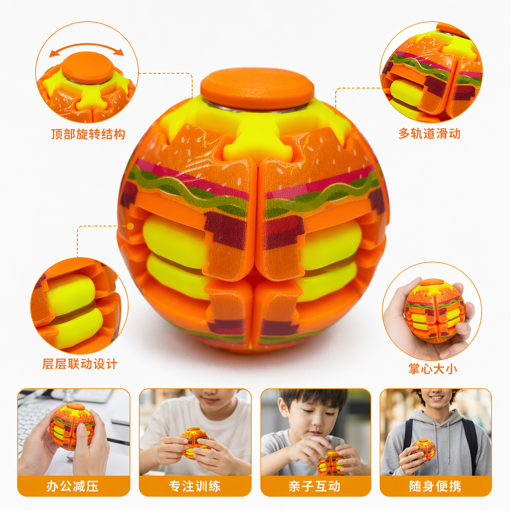 橙色汉堡造型魔方益智玩具儿童手指灵活训练